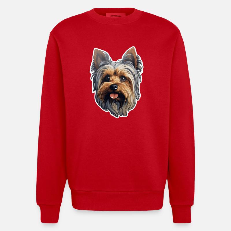 Yorkshire Terrier Head - Heavyweight Oversized Organic Crew Neck Made in EU - red