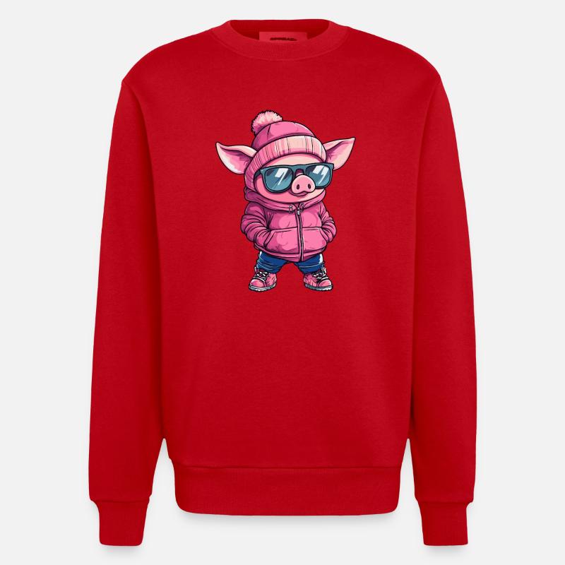Schwein Cool Comic - Heavyweight Oversized Organic Crew Neck Made in EU - Rot