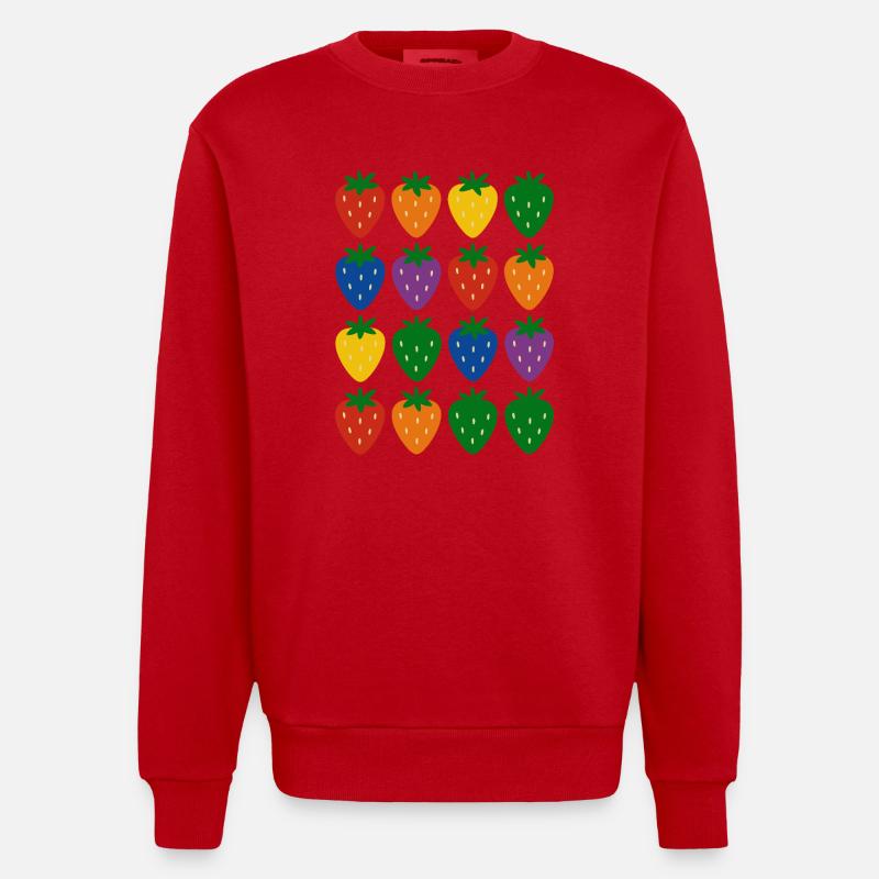 Buntes Regenbogen-Erdbeermuster - Heavyweight Oversized Organic Crew Neck Made in EU - Rot