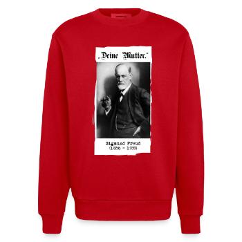 Sigmund Freud - "Deine Mutter." - Heavyweight Oversized Organic Crew Neck Made in EU - Rot - Vorne - AI Model Female 172 light (172cm) & AI Model Male 178 light (178cm)
