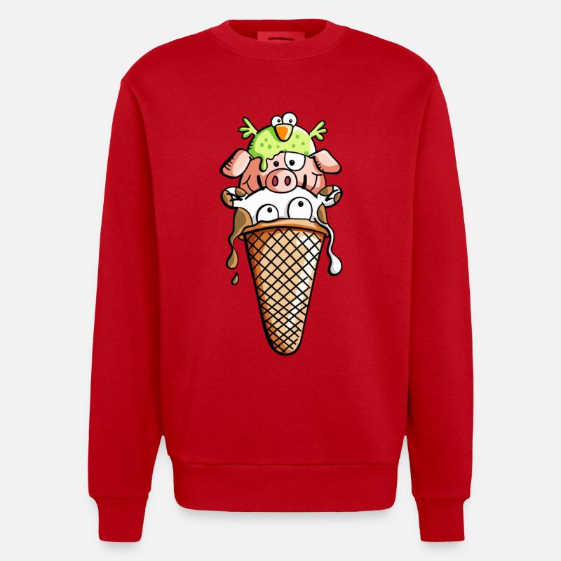 Bauernhoftier Eiscreme - Tiere - Eis - Kinder -Fun - Heavyweight Oversized Organic Crew Neck Made in EU - Rot