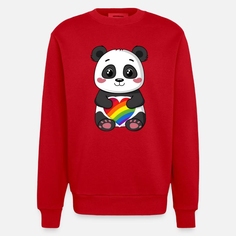 Panda-Karikatur mit einem Pride-Regenbogenherz - Heavyweight Oversized Organic Crew Neck Made in EU - Rot