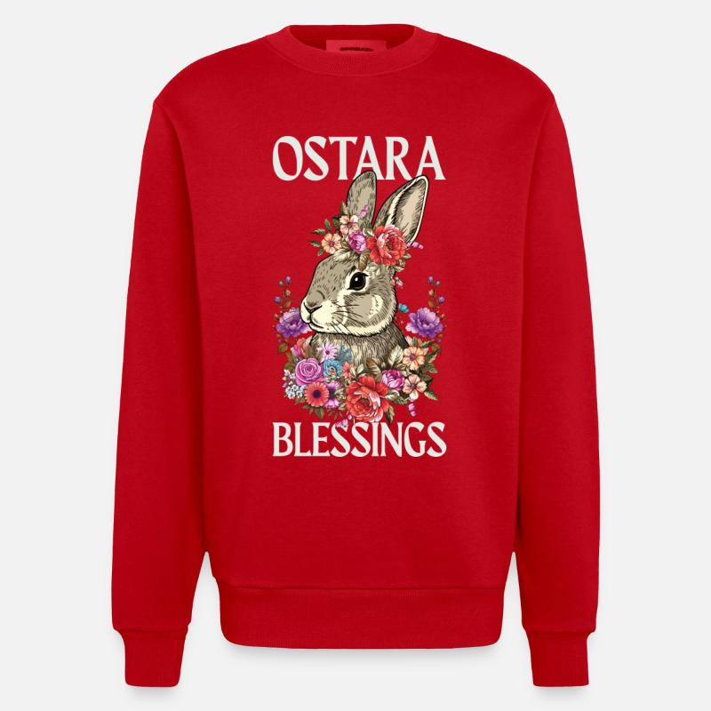 Bénédictions d’Ostara Joyeuse Lapin de Pâques - Sweat bio épais oversize fabriqué en UE - rouge