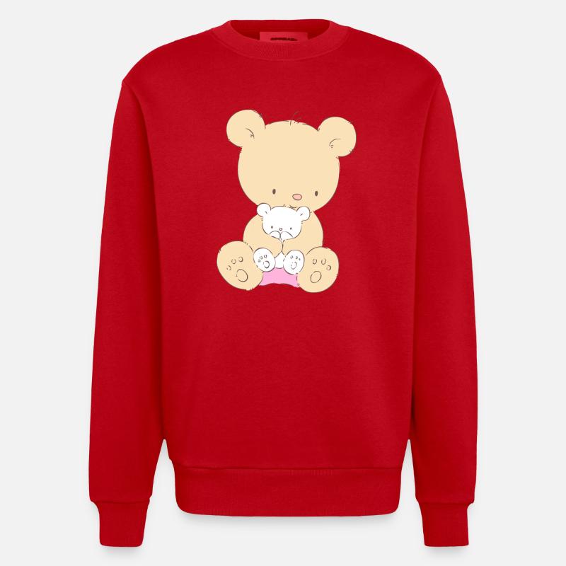 Bear with Teddy Bear - Sweat bio épais oversize fabriqué en UE - rouge