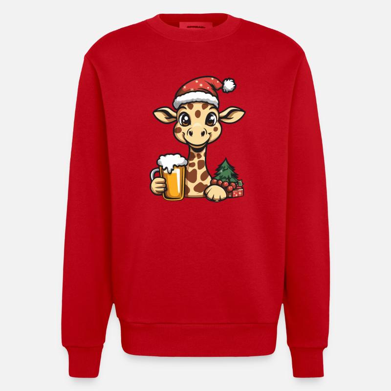 Bière de Noël Girafe - Sweat bio épais oversize fabriqué en UE - rouge