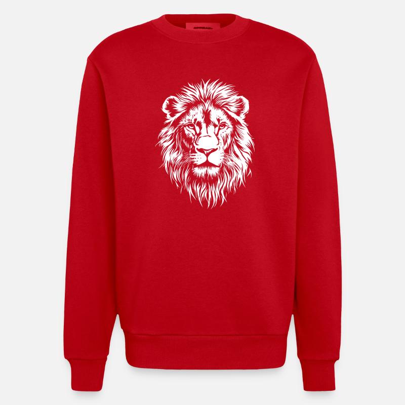 Visage de lion - Sweat bio épais oversize fabriqué en UE - rouge