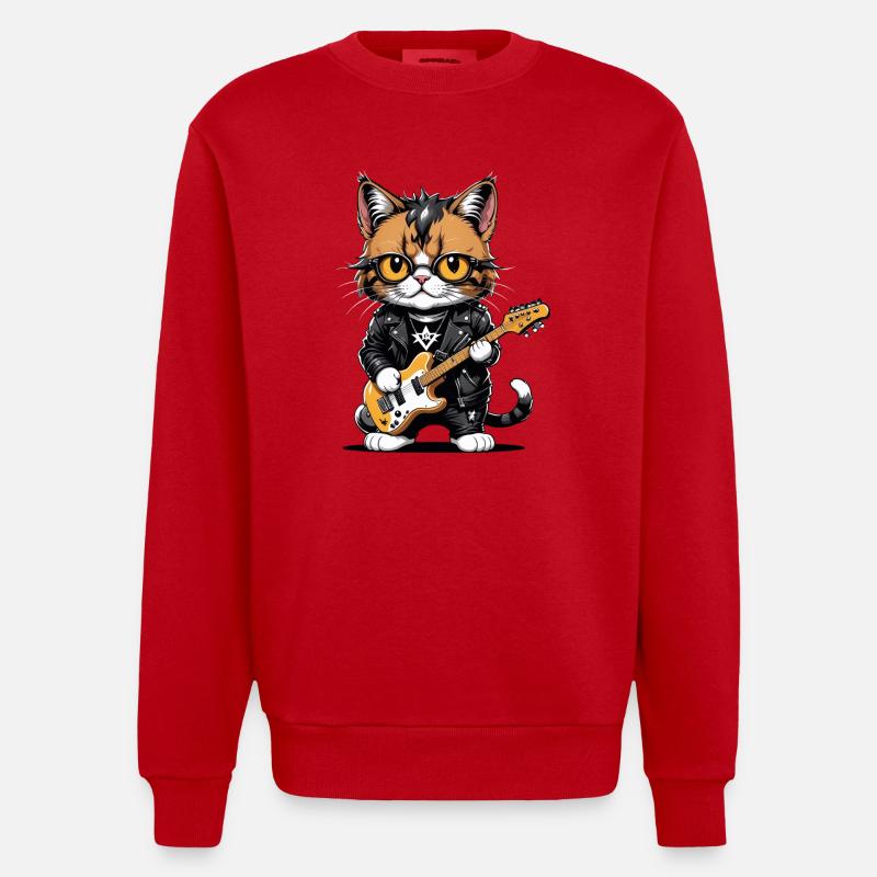 Cat Rocker Cat HardRock Gift - Sweat bio épais oversize fabriqué en UE - rouge