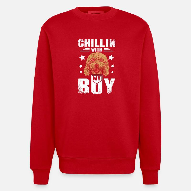 chillin avec mon garçon cockapoo - Sweat bio épais oversize fabriqué en UE - rouge