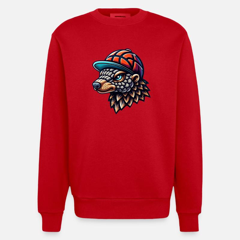 Cooles Pangolin mit Basecap - Heavyweight Oversized Organic Crew Neck Made in EU - Rot