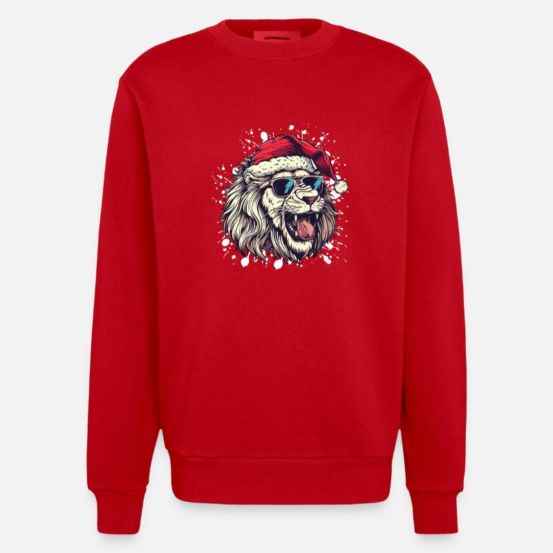 Lion Noël Drôle - Sweat bio épais oversize fabriqué en UE - rouge