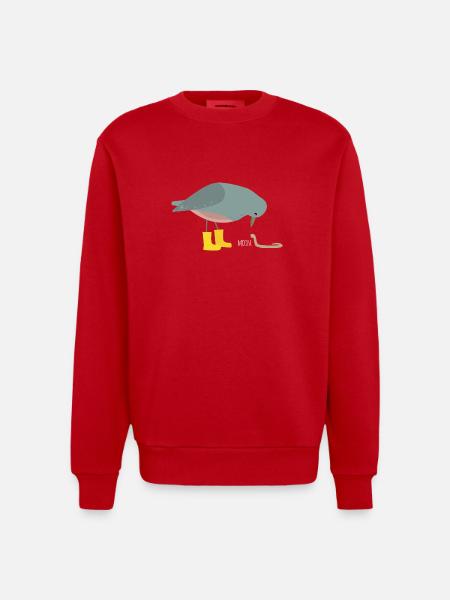 Pigeon with worm - Heavyweight Oversized Organic Crew Neck Made in EU - red