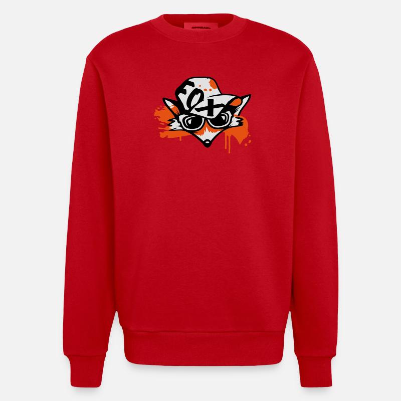 Fuchs mit Baseballkappe - Heavyweight Oversized Organic Crew Neck Made in EU - Rot