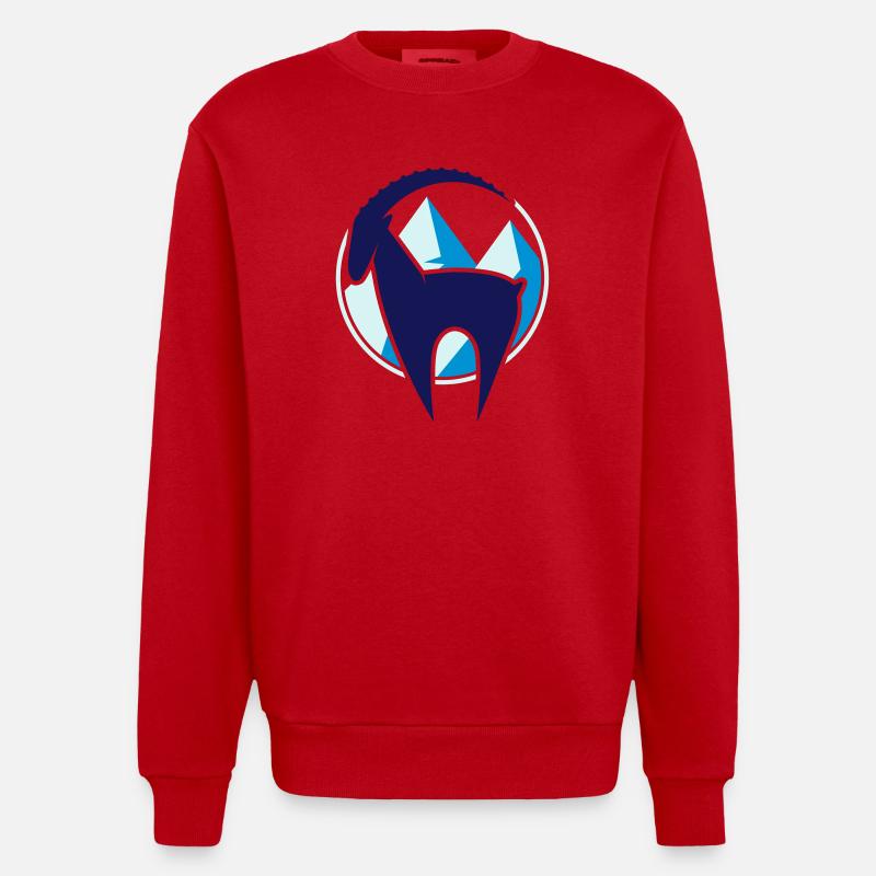 Steinbock und Gebirge Button - Heavyweight Oversized Organic Crew Neck Made in EU - Rot