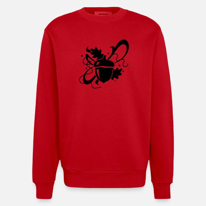 Eichel mit Eichenblätter - Heavyweight Oversized Organic Crew Neck Made in EU - Rot