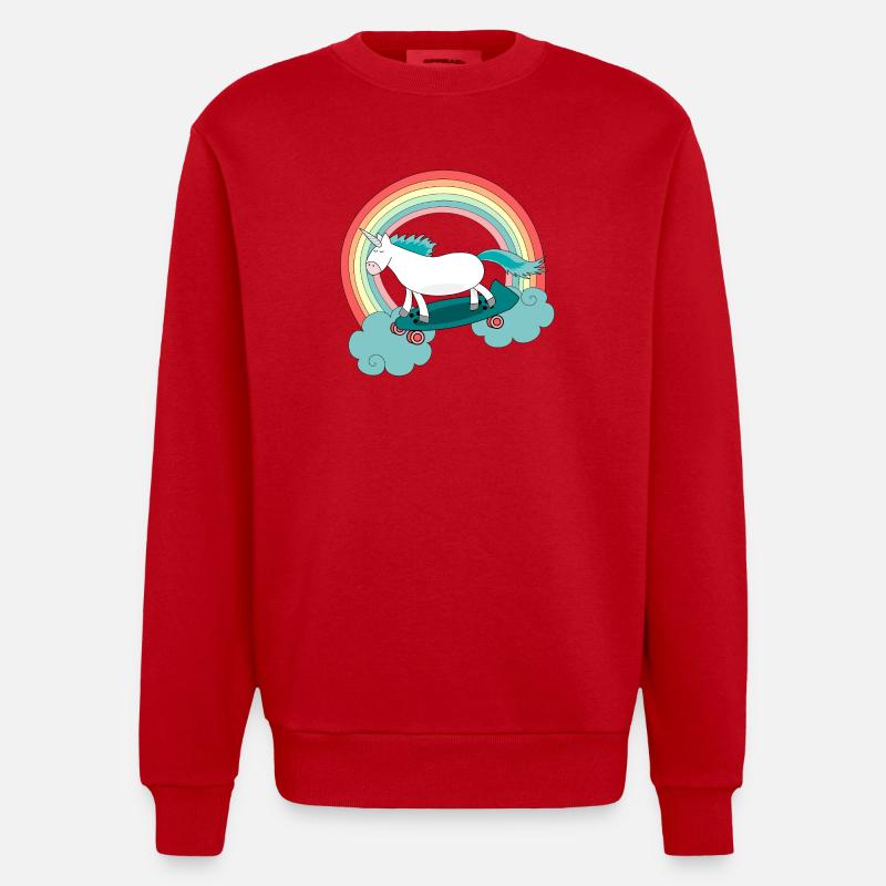 Einhorn Skateboard Longboard Regenbogen - Heavyweight Oversized Organic Crew Neck Made in EU - Rot