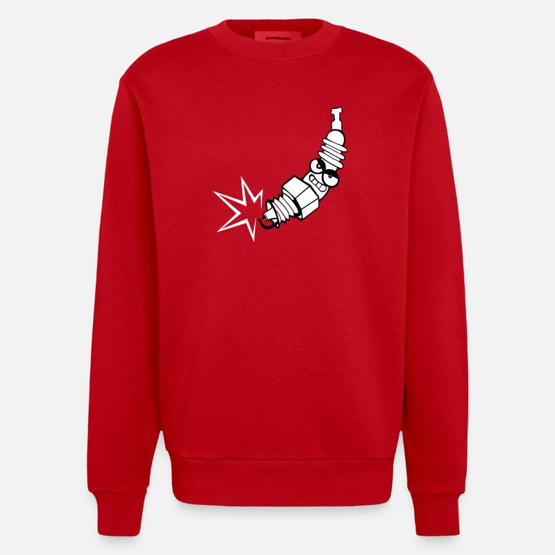 Zündkerze Comic mit Gesicht - Heavyweight Oversized Organic Crew Neck Made in EU - Rot