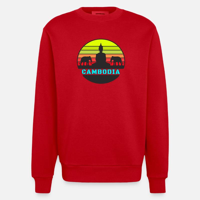 Kambodscha / Buddha / Elefant / Geschenk - Heavyweight Oversized Organic Crew Neck Made in EU - Rot