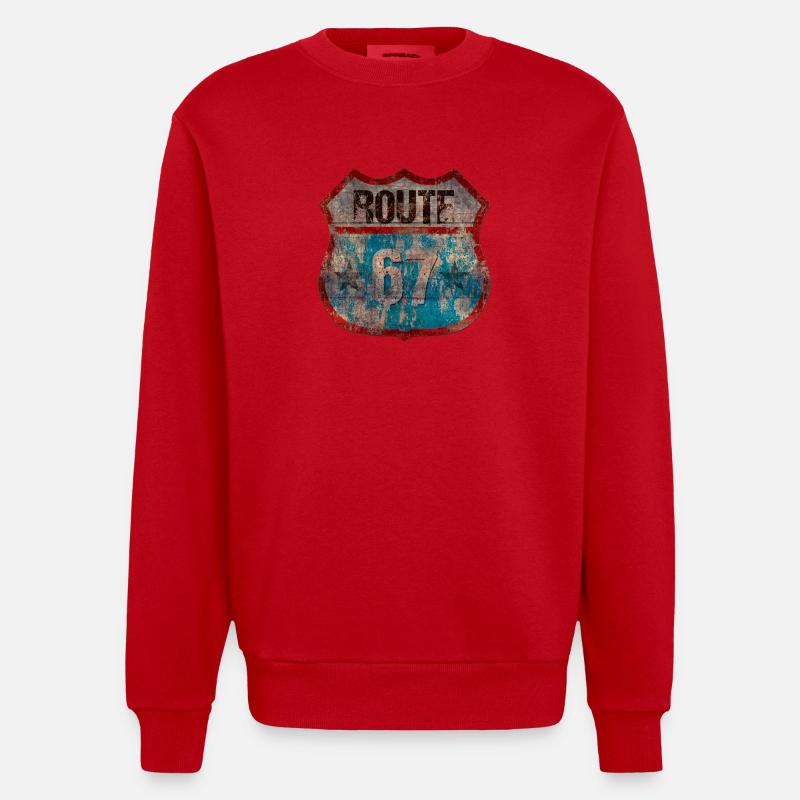 Rustic Route 67 Schild Design - Heavyweight Oversized Organic Crew Neck Made in EU - Rot