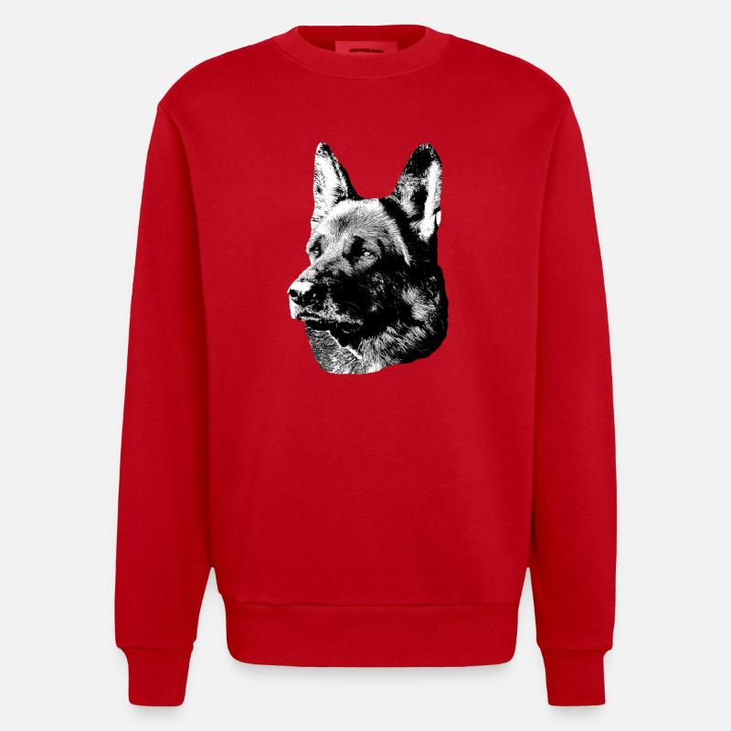 German Shepherd,Dog head,German Shepherd,Dogs - Heavyweight Oversized Organic Crew Neck Made in EU - red
