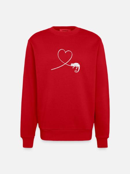 Chameleon Reptile Terrarium Pet Gift - Heavyweight Oversized Organic Crew Neck Made in EU - red