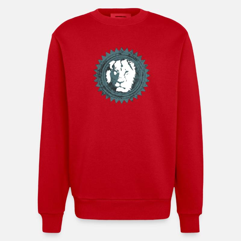 Löwenkopf Reggae Design - Heavyweight Oversized Organic Crew Neck Made in EU - Rot