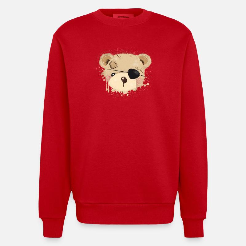 Nounours avec cache-œil - Sweat bio épais oversize fabriqué en UE - rouge