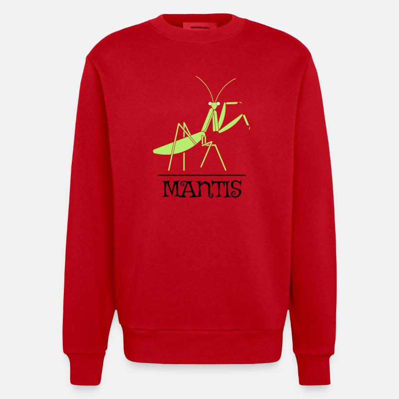 Mantis Gottesanbeterin Insekt Design - Heavyweight Oversized Organic Crew Neck Made in EU - Rot