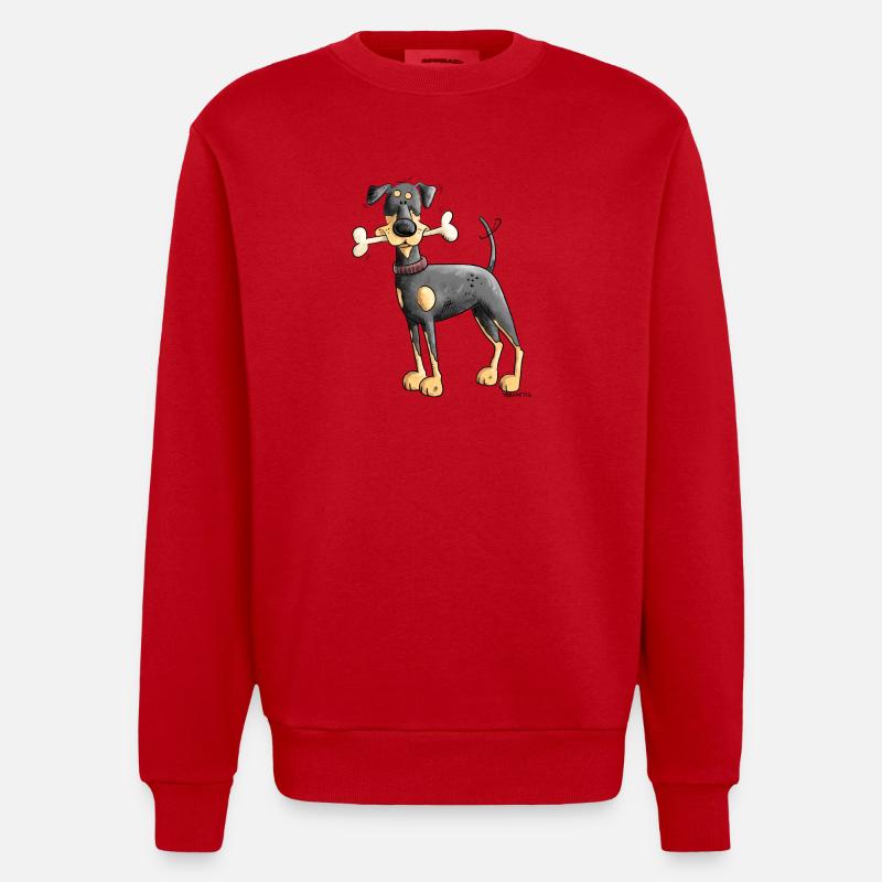 Dobermann Oder Pinscher mit Knochen - Heavyweight Oversized Organic Crew Neck Made in EU - Rot