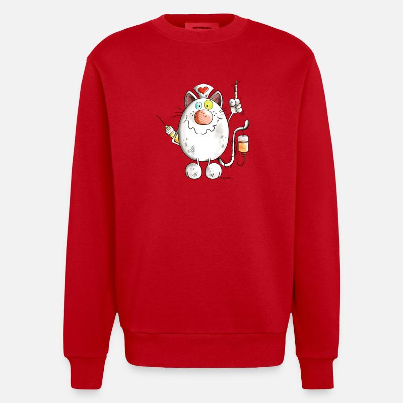 Krankenschwester Katze mit Herz - Comic - Heavyweight Oversized Organic Crew Neck Made in EU - Rot