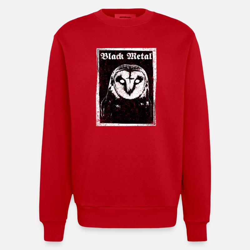 Black Metal Eule - Heavyweight Oversized Organic Crew Neck Made in EU - Rot