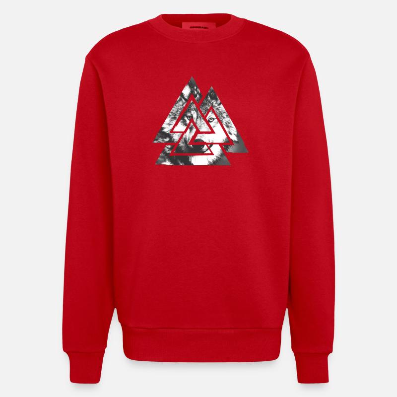 Valknut, symbole d’Odin - Avec Wolf - Sweat bio épais oversize fabriqué en UE - rouge