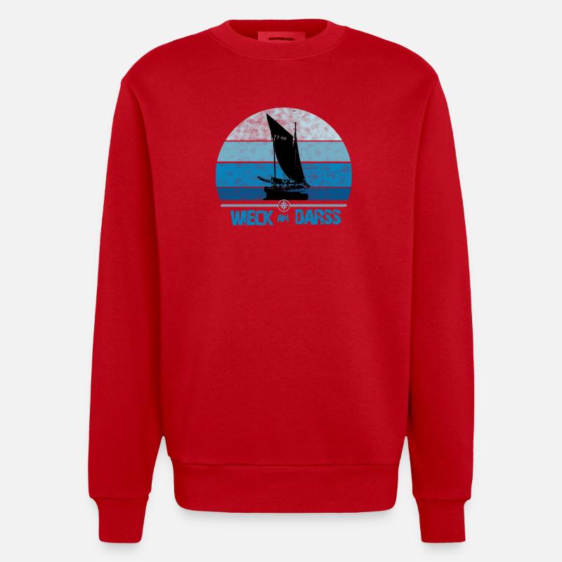 Wieck am Darss avec Zeesboot - Sweat bio épais oversize fabriqué en UE - rouge
