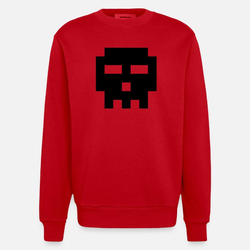 Crâne de pixels. - Sweat bio épais oversize fabriqué en UE - rouge