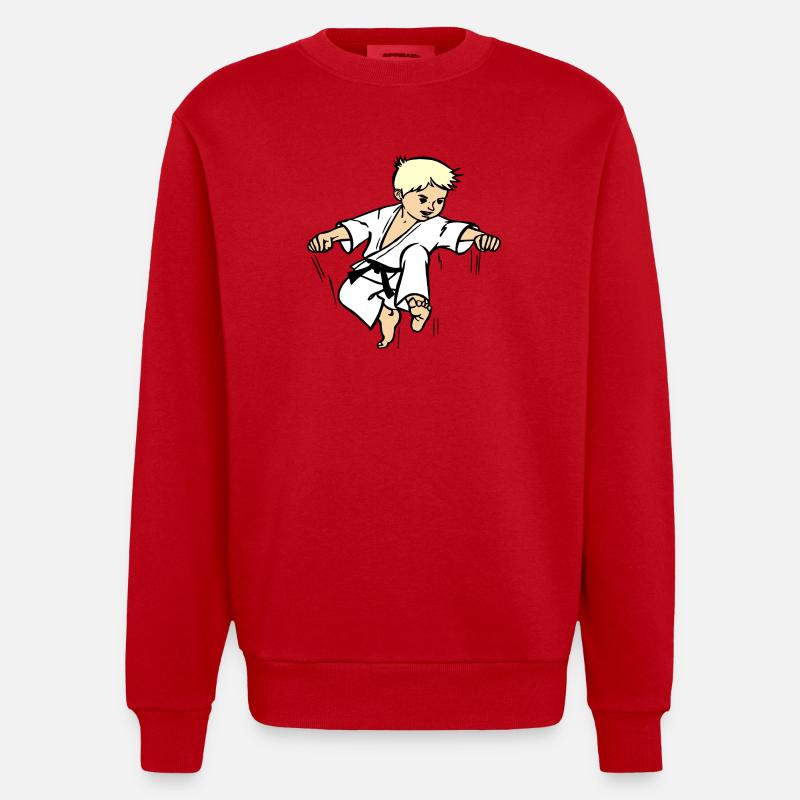 Karatekind oder Judokind mit schwarzem Gürtel - Heavyweight Oversized Organic Crew Neck Made in EU - Rot