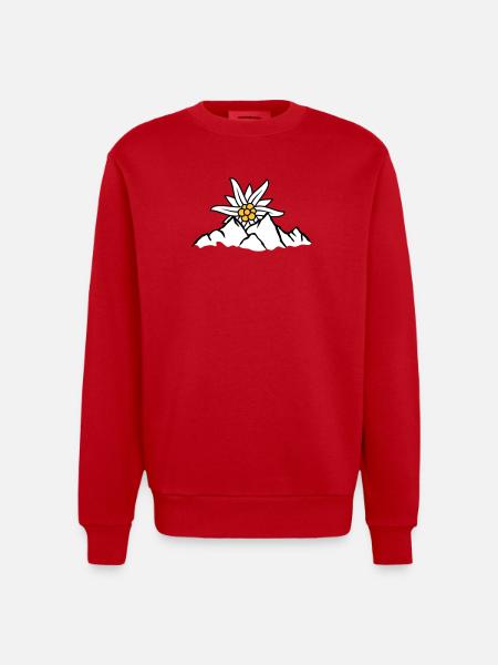 Sun mountain flower Edelweiss - Heavyweight Oversized Organic Crew Neck Made in EU - red