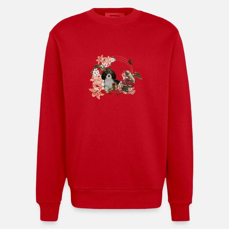 Steampunk, chiot et écureuil au chapeau - Sweat bio épais oversize fabriqué en UE - rouge
