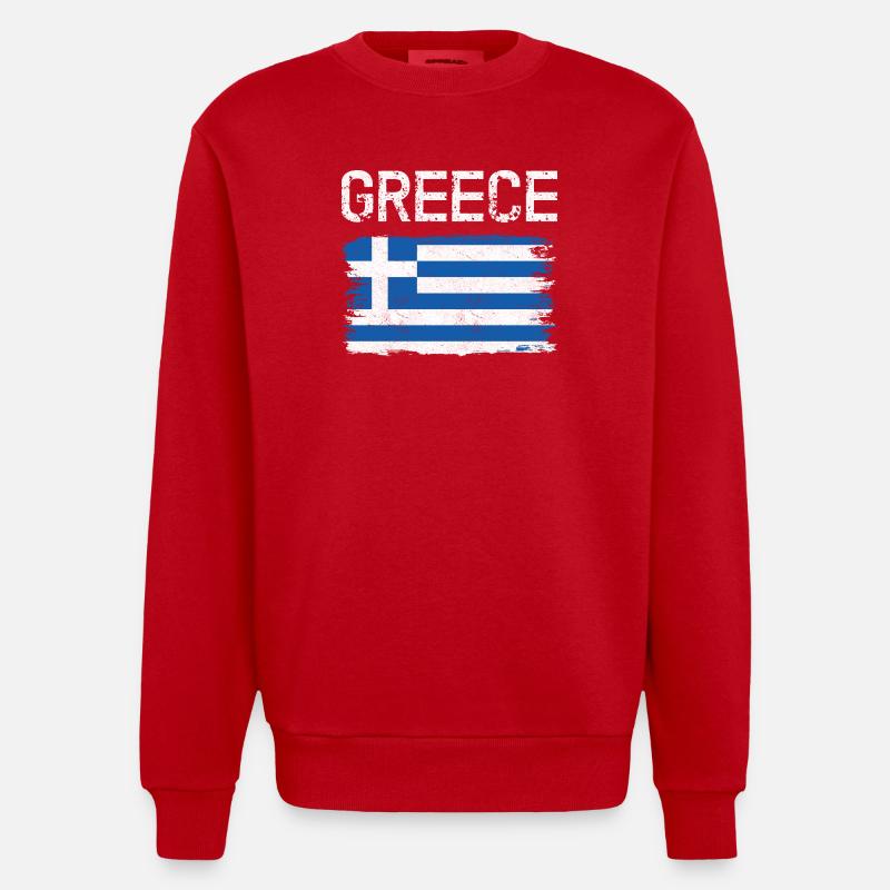 Graphique du drapeau grec vieilli - Sweat bio épais oversize fabriqué en UE - rouge