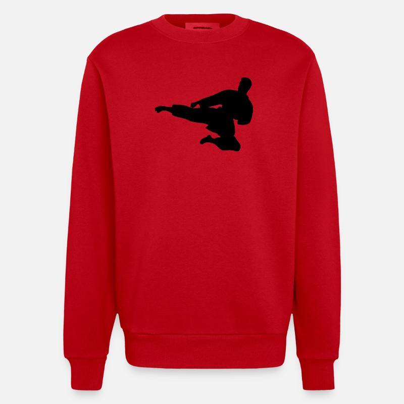 Karate oder Taekwondo sprangen seitwärts - Heavyweight Oversized Organic Crew Neck Made in EU - Rot