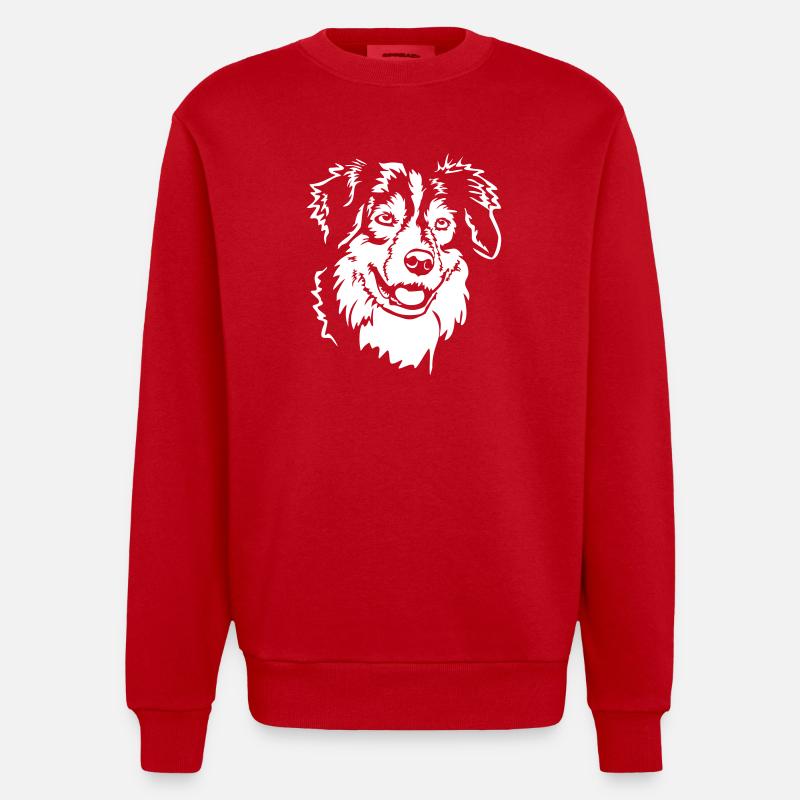 Australian Shepherd Kopf "Black Edition" - Heavyweight Oversized Organic Crew Neck Made in EU - Rot