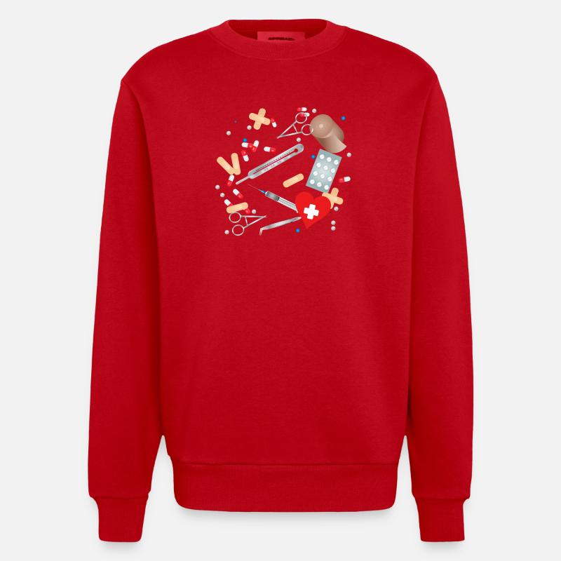 Erste Hilfe Set,Reiseapotheke oder Hausapotheke - Heavyweight Oversized Organic Crew Neck Made in EU - Rot