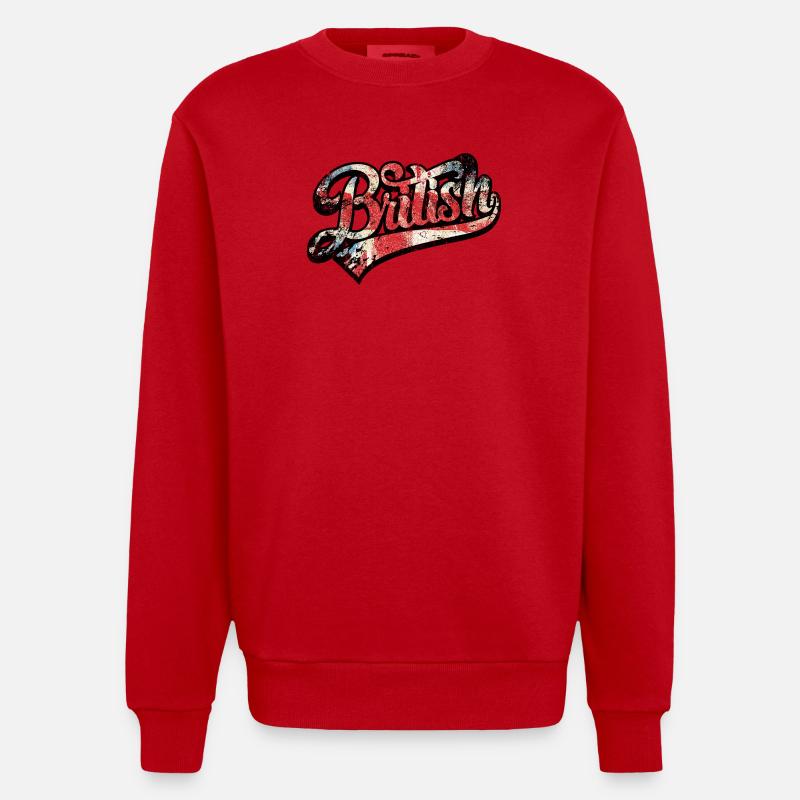 British Pride Distressed Script Tee - Heavyweight Oversized Organic Crew Neck Made in EU - red