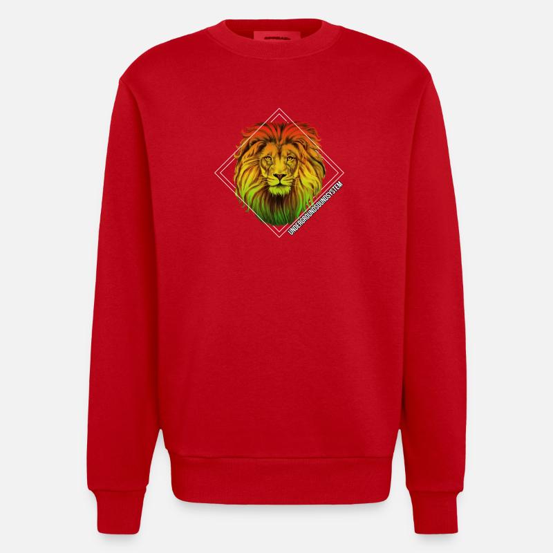 Rainbow Lion Diamond Pattern - Heavyweight Oversized Organic Crew Neck Made in EU - red