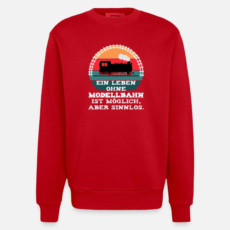 Modellbahn Eisenbahn Dampflok Spruch - Heavyweight Oversized Organic Crew Neck Made in EU - Rot