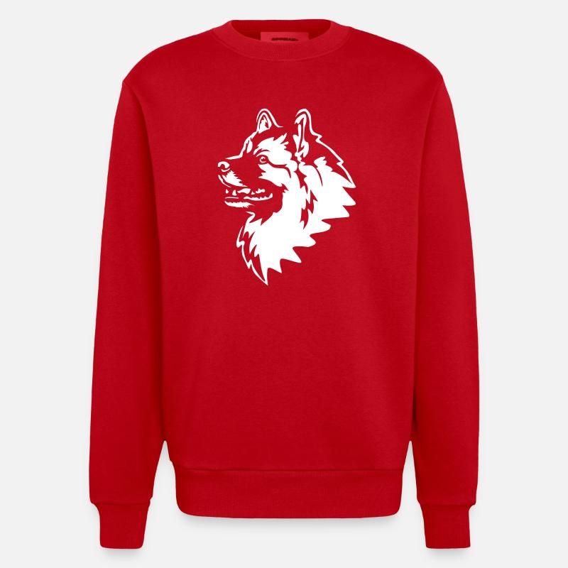 Wolfsspitz Kopf "Black Edition" - Heavyweight Oversized Organic Crew Neck Made in EU - Rot