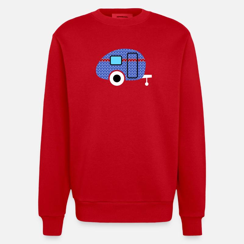 Caravan Strickmuster Wohnwagen Camping Winter - Heavyweight Oversized Organic Crew Neck Made in EU - Rot