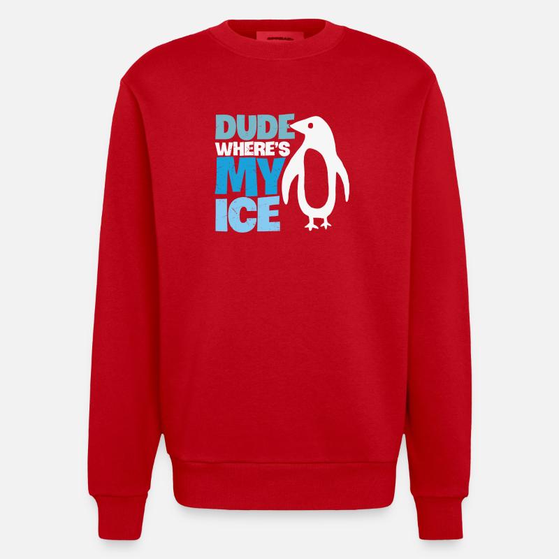 Penguin Global Warming Climate Change - Heavyweight Oversized Organic Crew Neck Made in EU - red