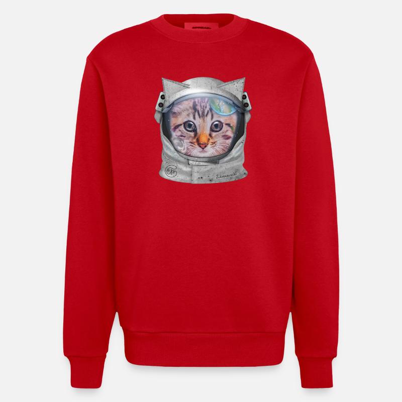 Chat dans l’espace - Sweat bio épais oversize fabriqué en UE - rouge