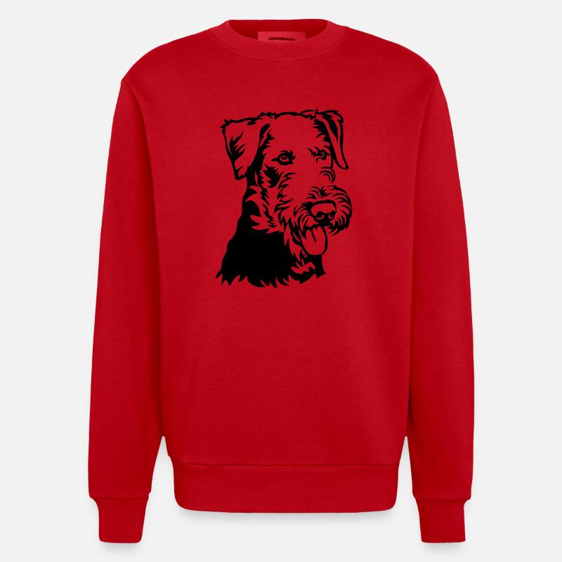 Airedale Terrier Kopf - Heavyweight Oversized Organic Crew Neck Made in EU - Rot