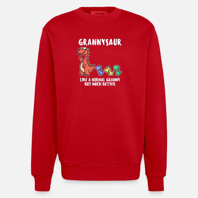 Oma Cool Statement Großmutter Dinosaurier - Heavyweight Oversized Organic Crew Neck Made in EU - Rot