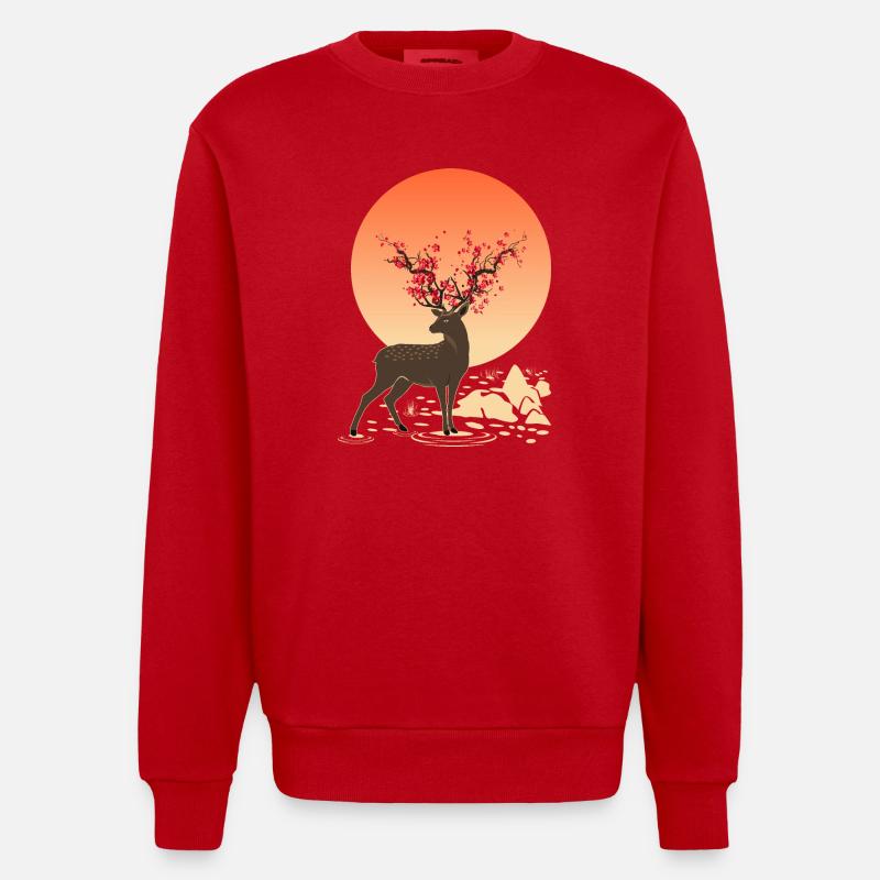 Hirschgeist | Schützen Sie Sika Hirsche - Heavyweight Oversized Organic Crew Neck Made in EU - Rot